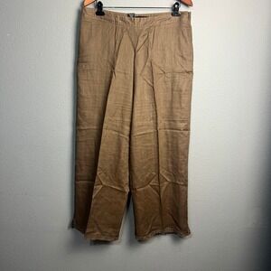 Carlie's Court Linen Pants XL Fringe Hem‎ Pockets Casual Wide Leg Monochrome